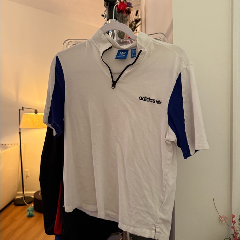 Adidas Men's Polo in White with Navy Details